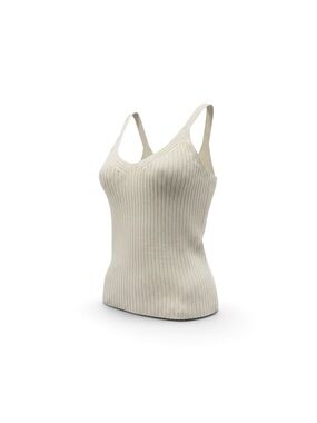 Martha Stewart Cream Ribbed Tank - V-Neck Knit Top